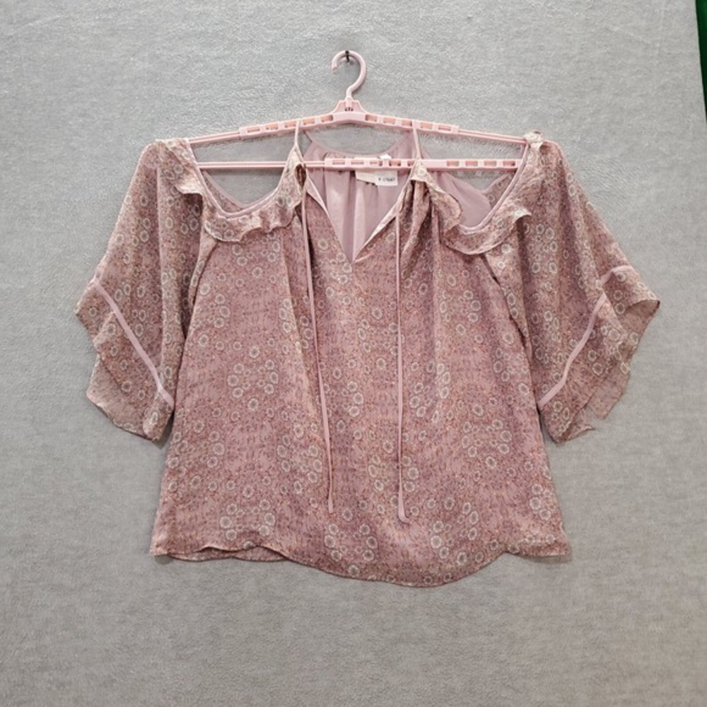 Lauren Conrad‎ Women Top XL Pink Floral Blouse Cold Shoulder Ruffle Sleeves